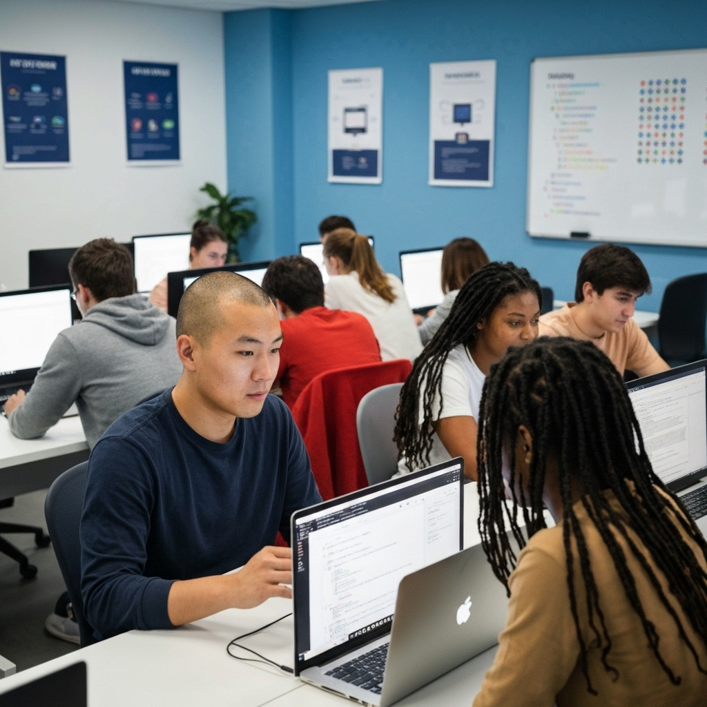 Students learning coding