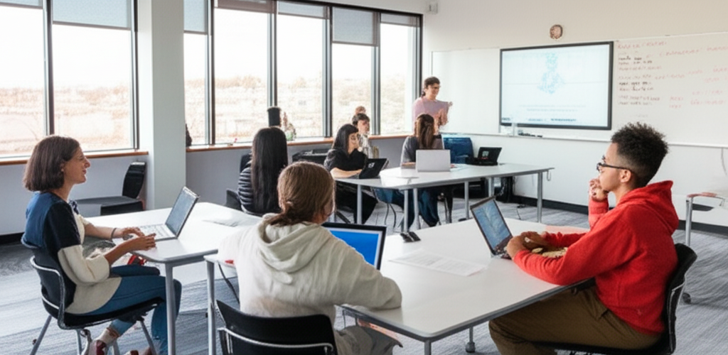 Students engaged in modern classroom learning